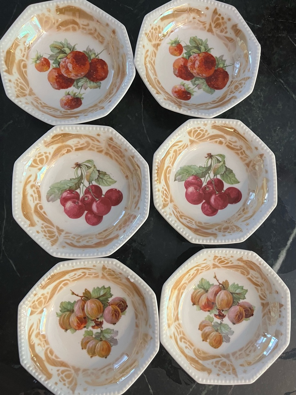 PK Unity Classic Fruit-Pattern Octagonal Dessert Bowls - Set of 6